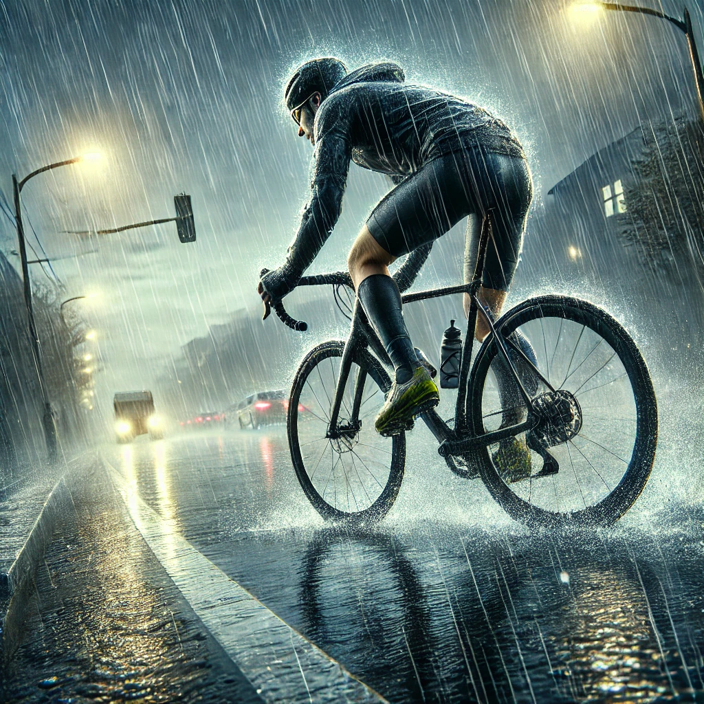 雨の中のロードバイク